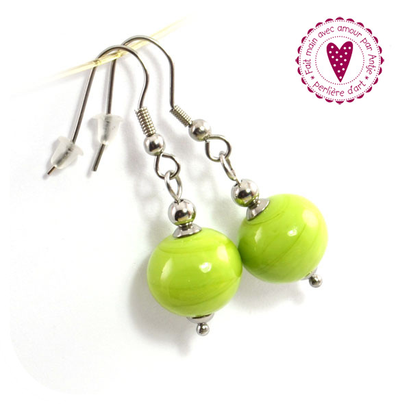 Boucles d'oreilles • perles au chalumeau • vert